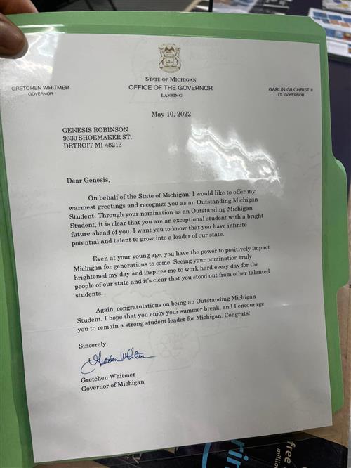 Letter from Govenor